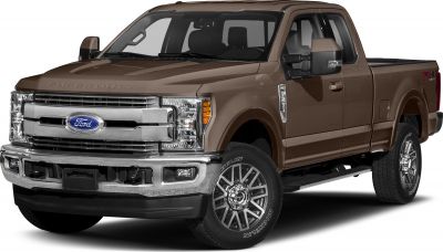 Front view of a pickup truck with grille and wheels