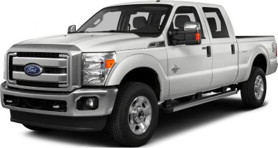 Front three-quarter view of a heavy-duty pickup with crew cab and long box