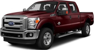 Front-side view of heavy-duty pickup with crew cab and short box