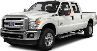 Front-side view of a crew cab short box heavy-duty pickup truck