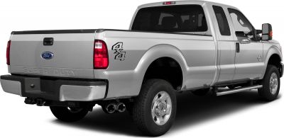 Rear side view of a pickup with extended bed and 4x4 badge