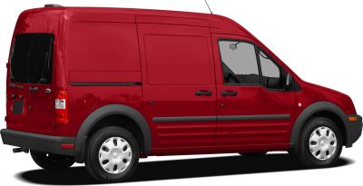 Side profile of a red extended-length high-roof panel van