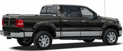 Luxury pickup truck side and rear view, extended crew cab, alloy wheels