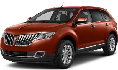 Front side view with chrome grille and alloy wheels of a midsize SUV