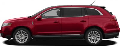 Side profile of a red midsize luxury SUV with tinted windows and alloy wheels