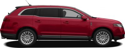 Red mid-size luxury SUV with tinted windows and alloy wheels side profile