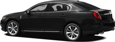 Side profile of a sleek sedan with alloy wheels and smooth design lines