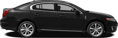 Side profile of black luxury sedan with alloy wheels and chrome trim