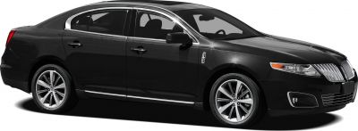 Black luxury sedan with chrome trim and alloy wheels