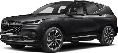 Front side view of a sleek SUV with distinctive grille and aerodynamic design