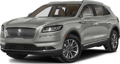 Front side view of SUV with chrome grille and LED headlights
