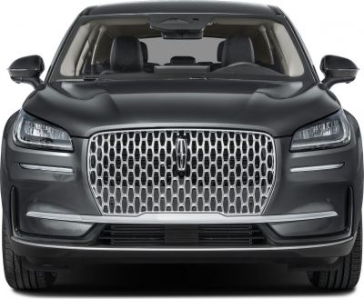 Front view showing hexagonal grille and LED headlights
