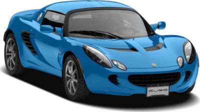 Front-angle view of blue sports car with aerodynamic design.