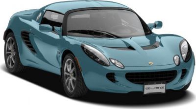 Front view of a compact blue sports car with aerodynamic design and distinctive headlights