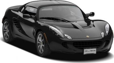 Front and side view of a sleek black sports car with aerodynamic curves