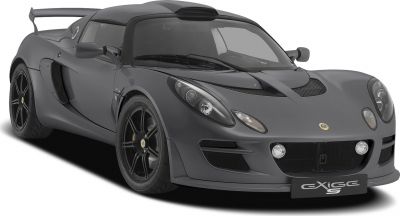 Aerodynamic sports coupe with prominent rear wing and black rims