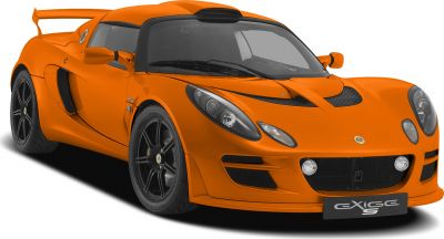 Aerodynamic sports coupe with rear wing and black alloy wheels