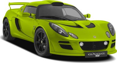 Front view of a lightweight sports coupe with aerodynamic design and black wheels.