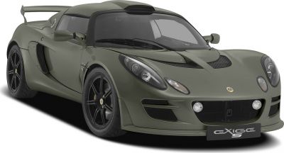Front 3-4 view of a sporty coupe with aerodynamic body and black performance wheels.