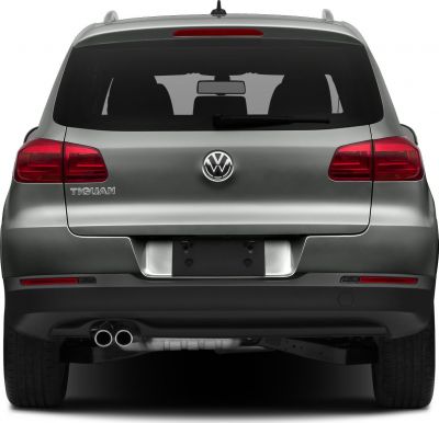 Silver SUV rear view, dual exhaust, red taillights