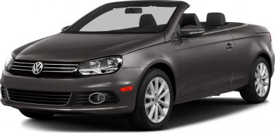 Front side view of convertible with open roof and alloy wheels
