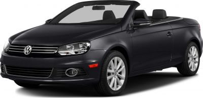 Front and side view of a sleek convertible with alloy wheels and open roof