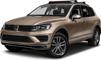 Front and side view of SUV with distinct headlights and alloy wheels