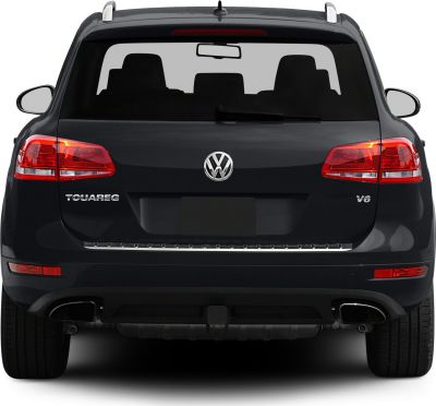 Rear view of SUV with LED tail lights and dual exhaust pipes