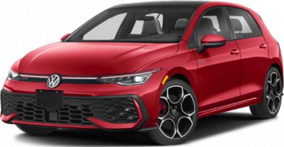 Sporty front grille and LED headlights on red compact hatchback