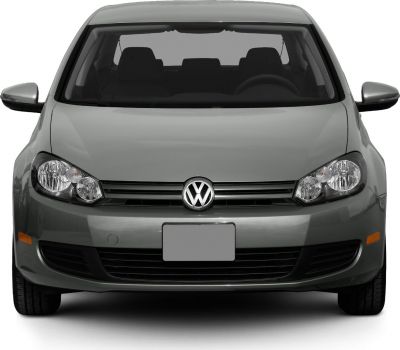 Front view with headlights, grille, bumper of a compact hatchback