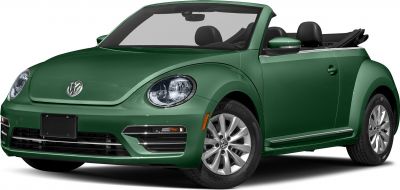 Green convertible with open soft top and alloy wheels front-side view