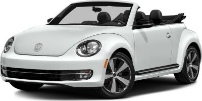 Front and side view of convertible with open roof and alloy wheels