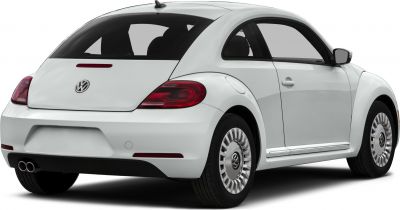 Rear side, rounded hatchback silhouette with taillights and dual exhaust.