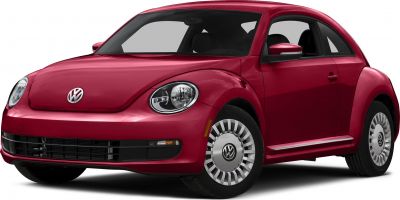 Red compact car with circular headlights and distinctive retro wheel covers