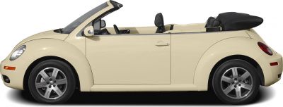 Side view of beige convertible with soft top partially folded