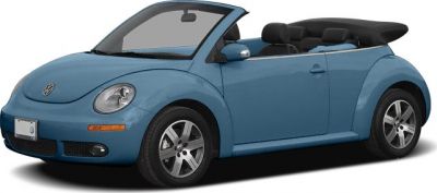 Blue convertible with soft top in an open position.