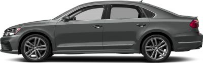 Side profile of a sleek sedan with alloy wheels