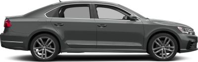 Side profile of a sedan with alloy wheels and chrome trim