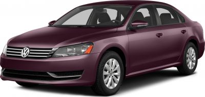 Front and side view of a maroon sedan with distinctive grille and wheel design