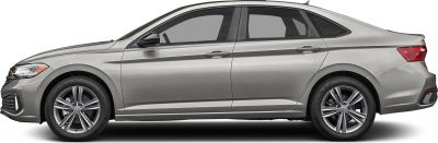 Side profile of sedan with alloy wheels and sleek design