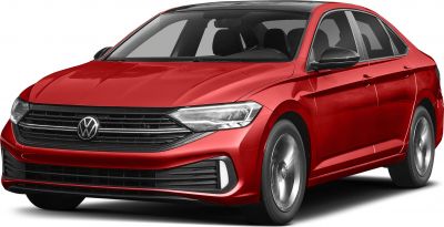 Red sedan front grille and sleek side profile with alloy wheels