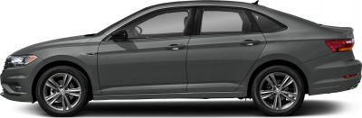 Side profile of a sedan with distinctive alloy wheels and smooth body lines