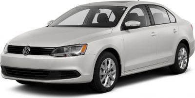 Front-side view of a white midsize sedan with alloy wheels