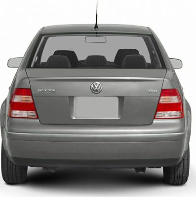 Rear view showing TDI badge, tail lights, trunk and rear window with antenna.