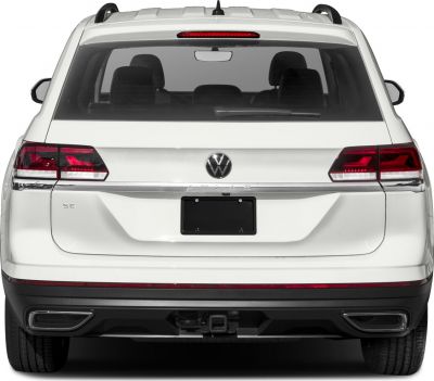SUV rear view with tail lights, rear windshield, and trailer hitch