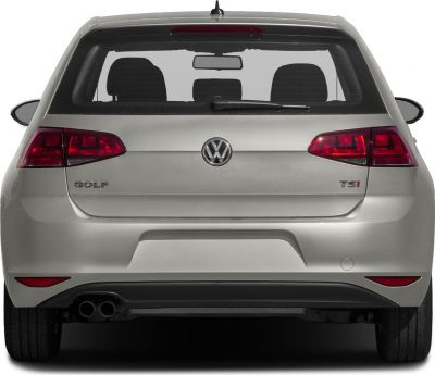 Rear view of a hatchback with TSI badge and dual exhaust