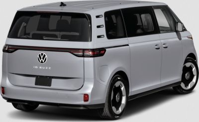 Rear view of electric minivan with sleek taillights and sliding doors