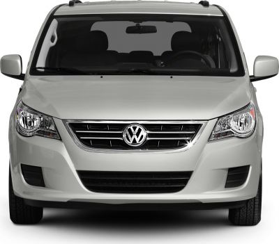 Front view showing grille and headlights of a minivan