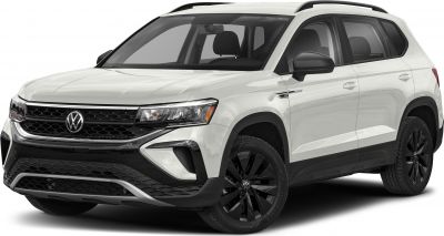 Front three-quarter view of white compact SUV with black alloy wheels