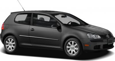 Side profile and front view of a 3-door hatchback with black finish.